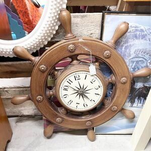 Vintage Nautical Wood New Haven Ship's Wheel Wall Clock